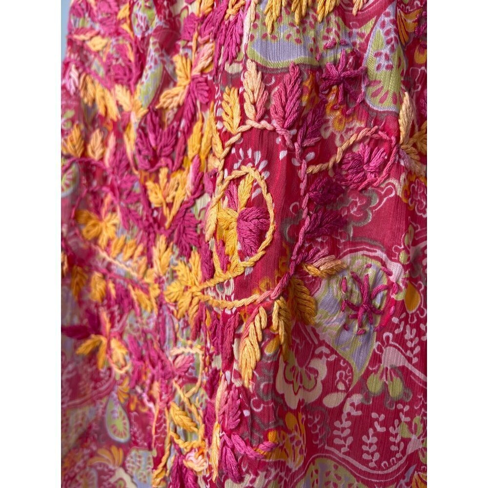 Raj Womens 100% Silk Long Sleeve Floral Tunic Cover-Up SZ L Boho Peasant - Picture 7 of 13